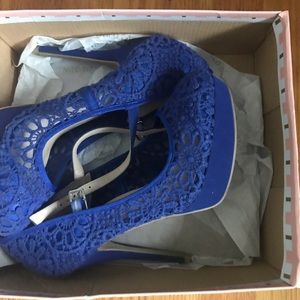 blue crochet heels